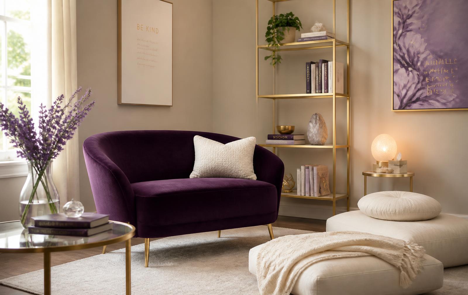 A calm child-friendly corner with a woven toy basket, soft rug, and picture book on a low stool